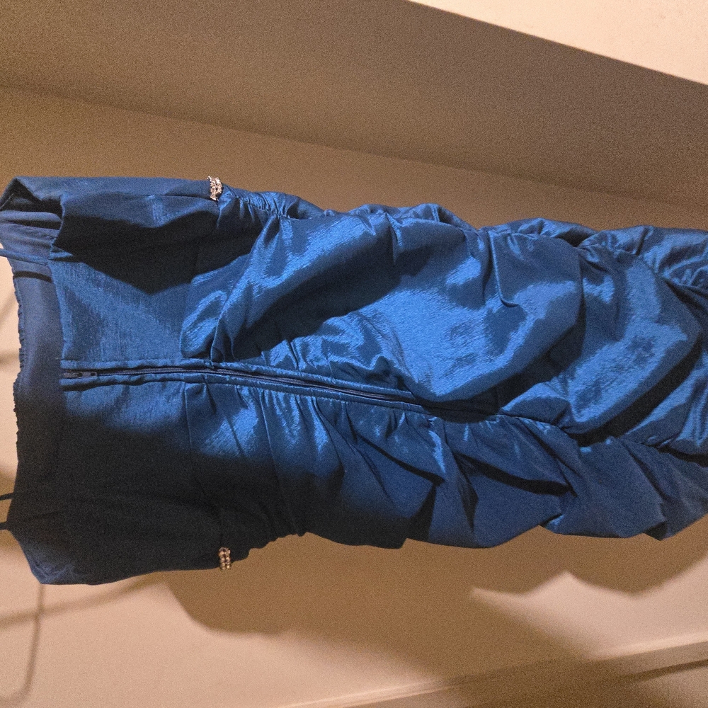 Blue One Shoulder Ruched Bodycon Mini Dress - Picture 4 of 5